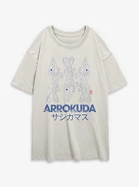 Pokemon Arrokuda Gyotaku Womens Oversized T-Shirt
