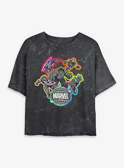 Marvel Energized Heroes Mineral Wash Womens Crop T-Shirt