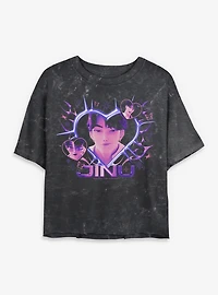 Kpop Demon Hunters Jinu Hearts Mineral Wash Womens Crop T-Shirt