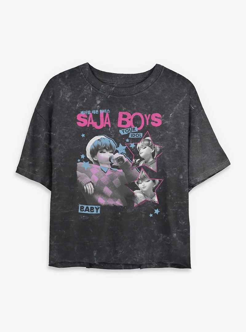 KPop Demon Hunters Saja Boys Baby Your Idol Mineral Wash Womens Crop T-Shirt