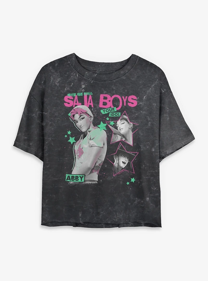 KPop Demon Hunters Saja Boys Abby Your Idol Mineral Wash Womens Crop T-Shirt
