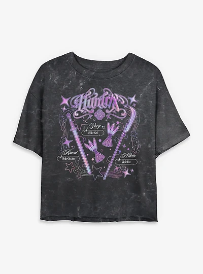 KPop Demon Hunters Huntrix Weapons Mineral Wash Womens Crop T-Shirt