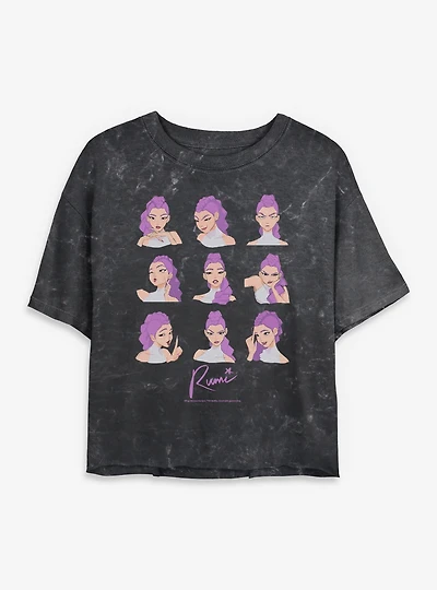 KPop Demon Hunters Huntrix Rumi Expressions Mineral Wash Womens Crop T-Shirt