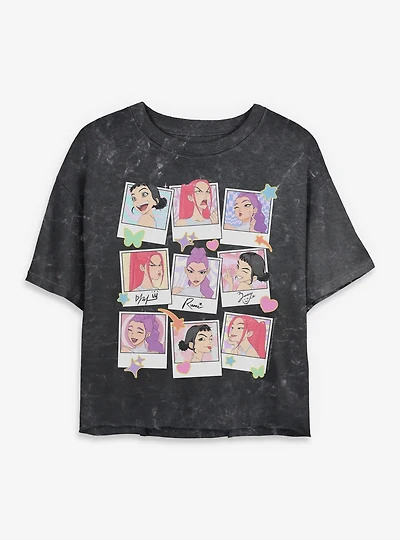 KPop Demon Hunters Huntrix Polaroid Photos Mineral Wash Womens Crop T-Shirt