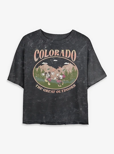 Disney Mickey Mouse The Great Outdoors Mineral Wash Womens Crop T-Shirt