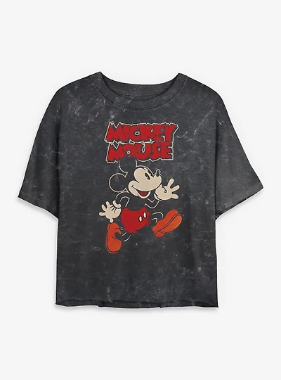 Disney Mickey Mouse Classic Mineral Wash Womens Crop T-Shirt