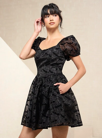 Disney Mickey Mouse Spiderweb Puff Sleeve Dress - BoxLunch Exclusive