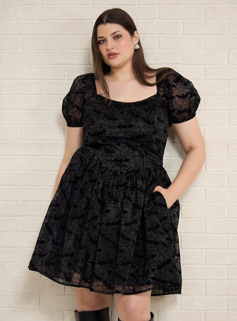 Disney Mickey Mouse Spiderweb Puff Sleeve Plus Dress - BoxLunch Exclusive