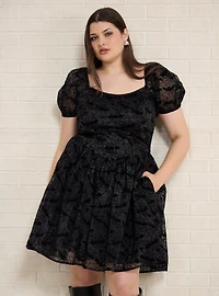 Disney Mickey Mouse Spiderweb Puff Sleeve Plus Dress - BoxLunch Exclusive