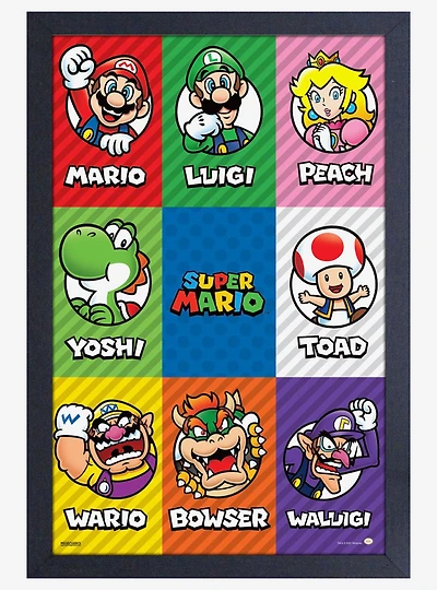 Super Mario Character Grid 11x17" Framed Poster