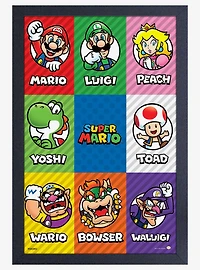 Super Mario Character Grid 11x17" Framed Poster