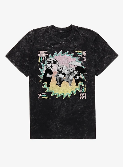 Teletubbies Group Umbrella Spin Mineral Wash T-Shirt
