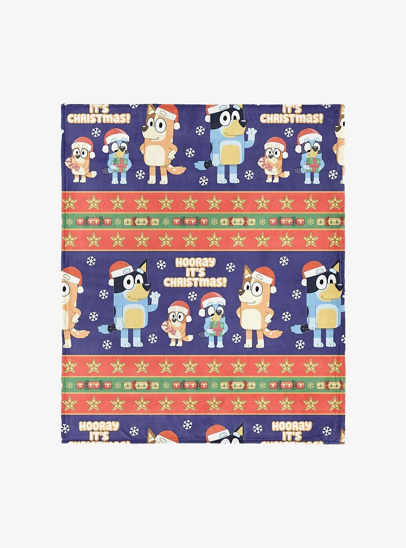 Bluey Holiday Stripe Heelers Silk Touch Throw Blanket