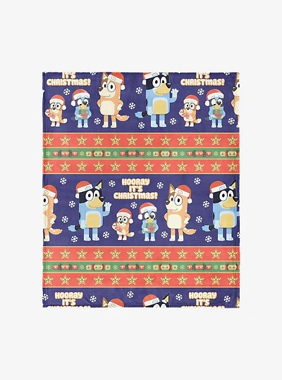 Bluey Holiday Stripe Heelers Silk Touch Throw Blanket