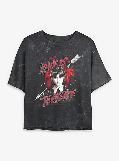 Wednesday Love Is Torture Womens Mineral Wash Crop T-Shirt