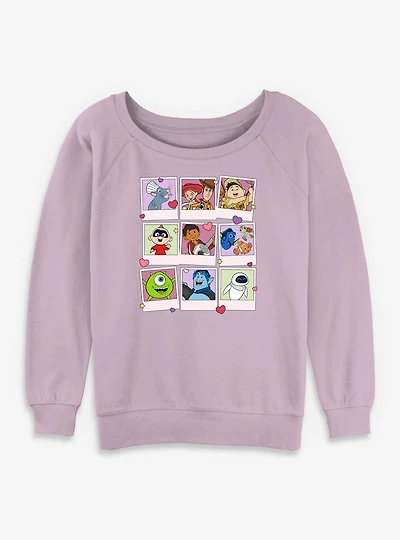 Disney Pixar Polaroid Hearts Womens Slouchy Sweatshirt