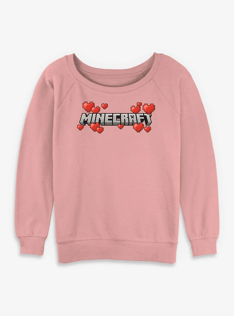 Minecraft Logo Hearts Womens Slouchy Sweatshirt