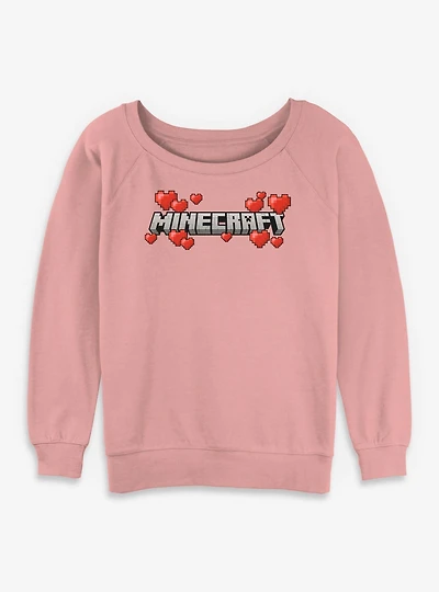 Minecraft Logo Hearts Womens Slouchy Sweatshirt