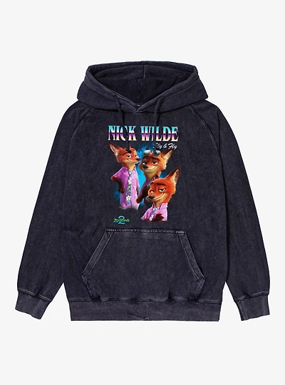Disney Zootopia 2 Nick Wilde Collage Mineral Wash Hoodie Hot Topic Exclusive