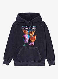 Disney Zootopia 2 Nick Wilde Collage Mineral Wash Hoodie Hot Topic Exclusive