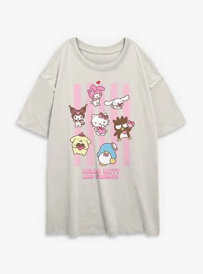 Sanrio Hello Kitty Stripes And Friends Womens Oversized T-Shirt