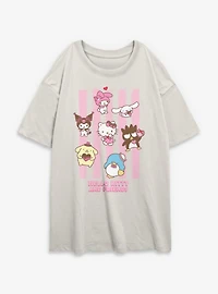 Sanrio Hello Kitty Stripes And Friends Womens Oversized T-Shirt