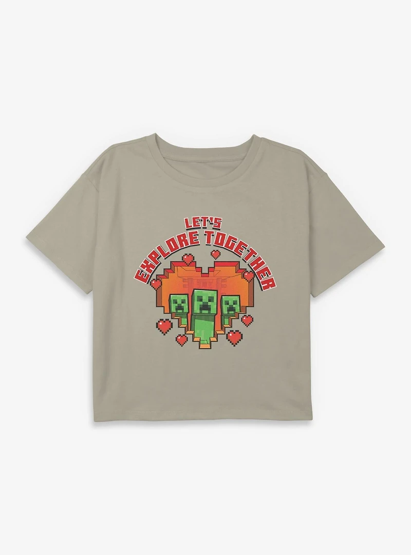 Minecraft Lovely Creeper Youth Girls Boxy Crop T-Shirt