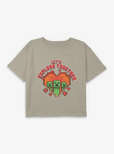 Minecraft Lovely Creeper Youth Girls Boxy Crop T-Shirt