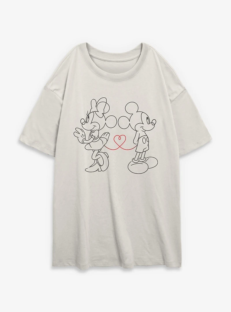Disney Mickey Mouse & Minnie Outline Heart Womens Oversized T-Shirt
