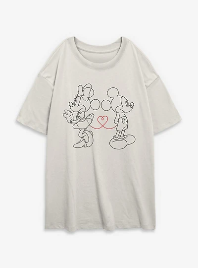 Disney Mickey Mouse & Minnie Outline Heart Womens Oversized T-Shirt