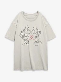 Disney Mickey Mouse & Minnie Outline Heart Womens Oversized T-Shirt