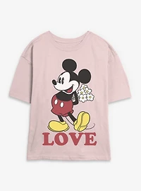 Disney Mickey Mouse Flowers Love Womens Skimmer T-Shirt