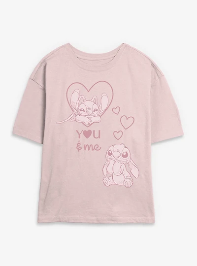 Disney Lilo & Stitch And Angel Lovebug Womens Skimmer T-Shirt