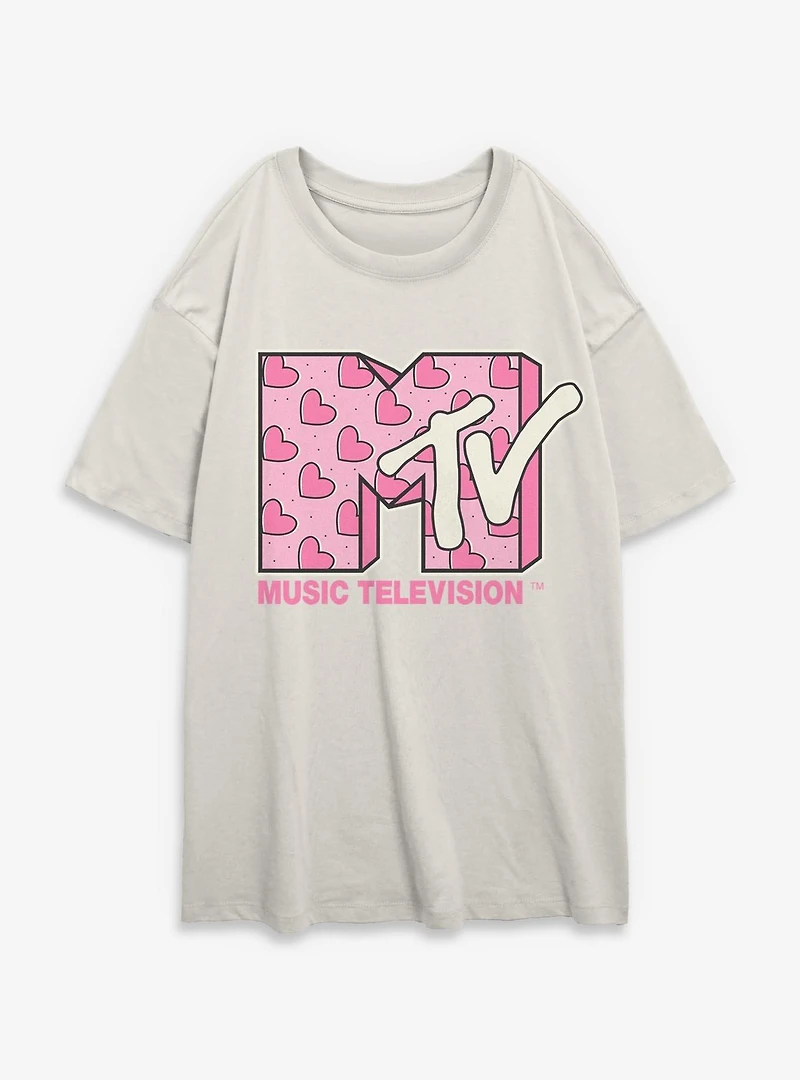 MTV Heart Diagonal Womens Oversized T-Shirt