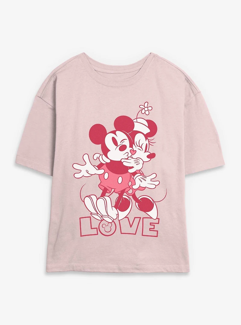Disney Mickey Mouse & Minnie Kiss Love Womens Skimmer T-Shirt