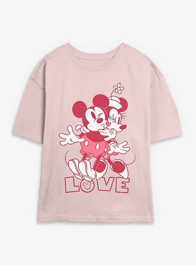 Disney Mickey Mouse & Minnie Kiss Love Womens Skimmer T-Shirt