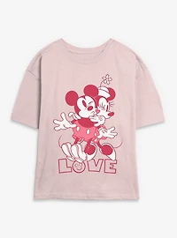 Disney Mickey Mouse & Minnie Kiss Love Womens Skimmer T-Shirt