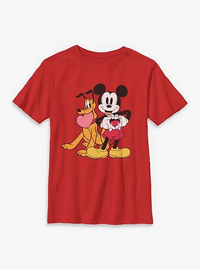 Disney Mickey Mouse & Pluto Hearts Youth T-Shirt