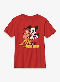 Disney Mickey Mouse & Pluto Hearts Youth T-Shirt