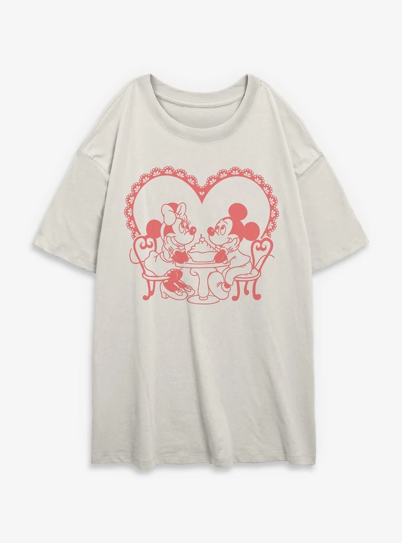 Disney Mickey Mouse & Minnie Sweetheart Date Night Womens Oversized T-Shirt