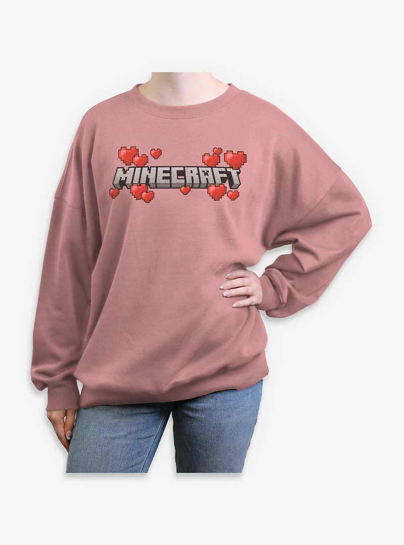 Minecraft Logo Hearts Womens Oversized Sweatshirt
