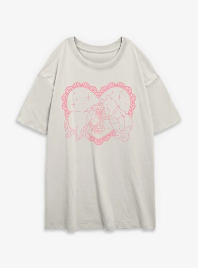 Disney Winnie The Pooh & Eeyore Heart For Womens Oversized T-Shirt
