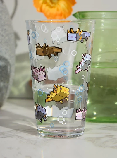 Minecraft Axolotls Allover Print Glass Cup
