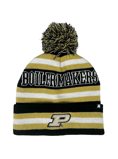 Purdue University Block Stripes Knit Pom Beanie
