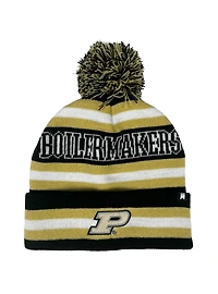 Purdue University Block Stripes Knit Pom Beanie