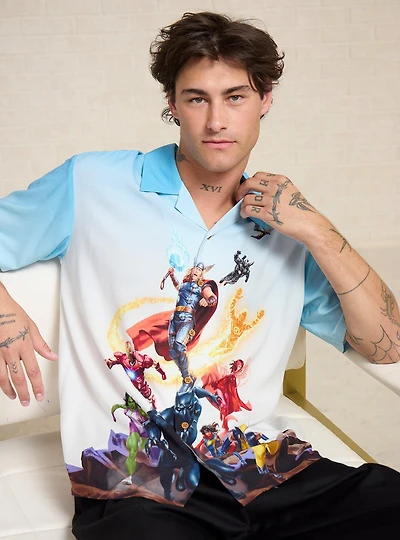 Magic: The Gathering x Marvel Heroes Group Portrait Woven Button-Up - BoxLunch Exclusive