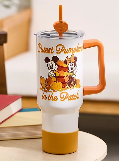 Disney Mickey & Minnie Pumpkin Patch Straw Tumbler with Handle - BoxLunch Exclusive