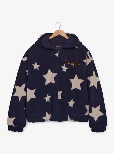 Coraline Star Allover Print Women's Plus Hooded Sherpa Jacket - BoxLunch Exclusive