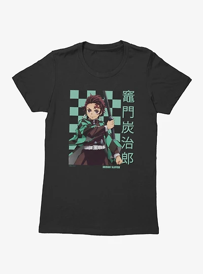 Demon Slayer Checkered Tanjiro Portrait Womens T-Shirt