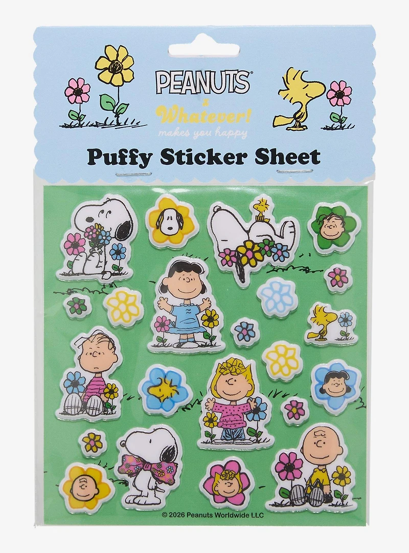 Whatever! Makes You Happy x Peanuts Floral Characters Puffy Sticker Sheet